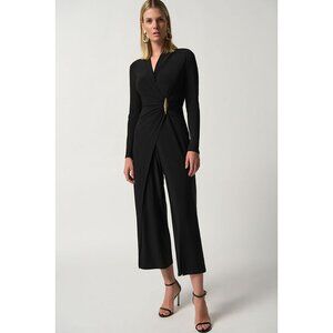 JOSEPH RIBKOFF Black Wrap Culotte Jumpsuit Style 233097: SIZE 8